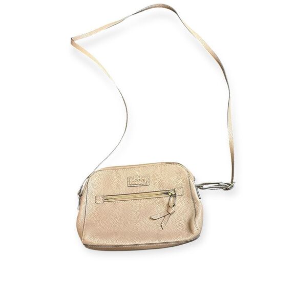 LODIS Women’s Taupe Pebbled Charlotte Leather Crossbody Bag Adjustable Strap - Picture 2 of 7